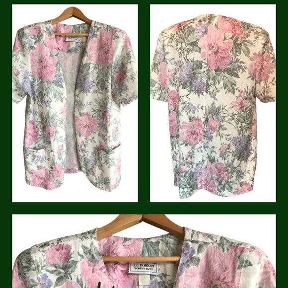 S.L. Fashions 70s Floral Blazer: Vintage Short Sleeve Jacket, Women's Size 16 - Picture 13 of 13